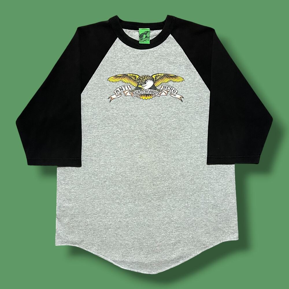 Vintage Anti Hero Skateboards Shirt Raglan Tee Baseball 3/4 Sleeve Eagle Logo M